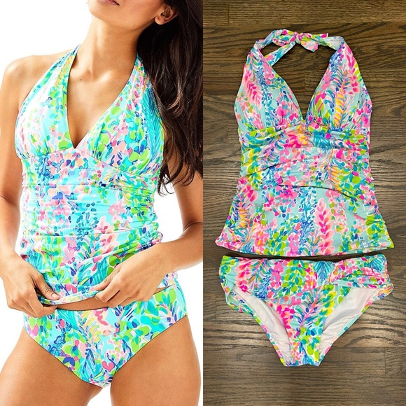Lilly Pulitzer Size 4 Catch the Wave Bliss Tankini and Blossom Bikini Bottom - Picture 1 of 4